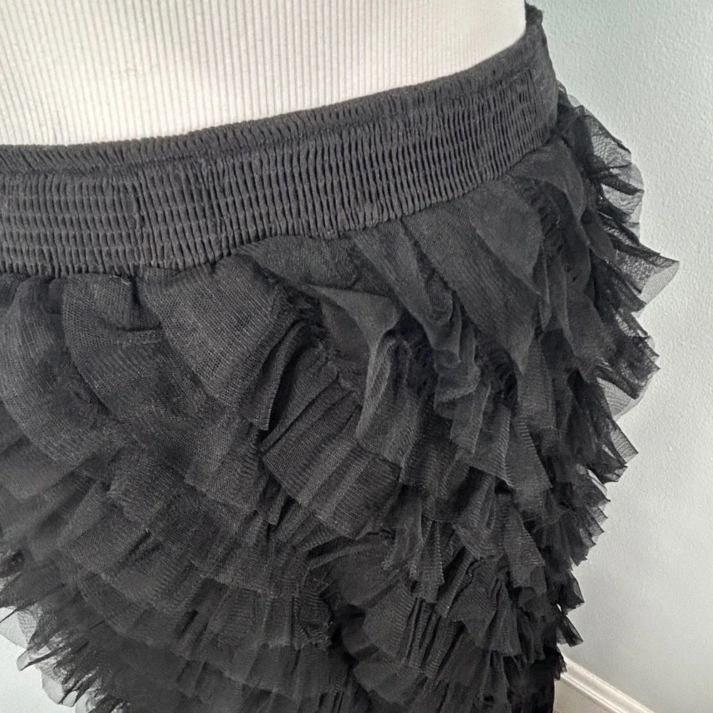 Kavita Bhartia Anthro Black Tiered Ruffle Tulle Maxi Skirt Waist Womens Medium